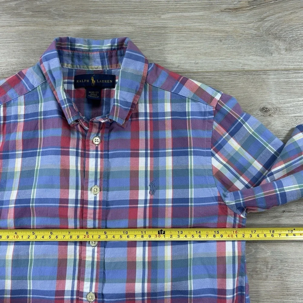 Ralph Lauren Medium (10-12) Pastel Plaid Long Sleeve Button Down 100% Cotton‎